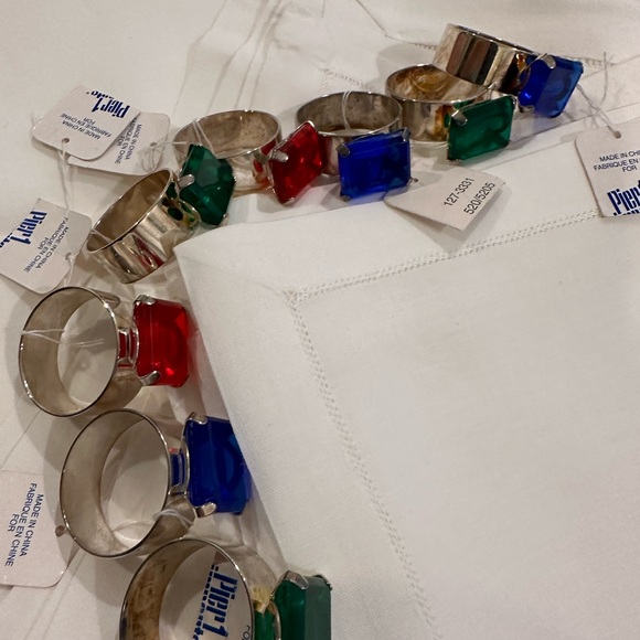 Vintage Pier One Napkin Rings & Set Of 8 Placemats and Napkins